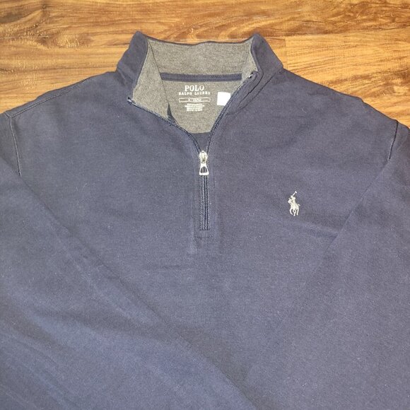 Polo Ralph Lauren Shirt Mens Medium Navy Blue 1/4 Zip Up Pullover Viscose Blend - Picture 3 of 16